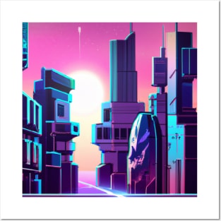 Retro Futuristic Cityscape Posters and Art